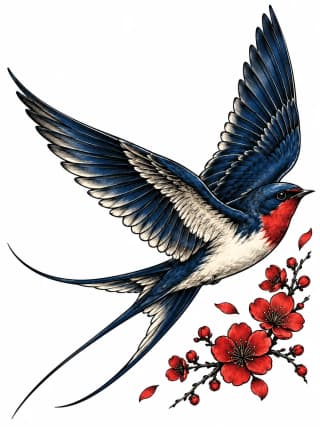 Original traditional swallow tattoo concept