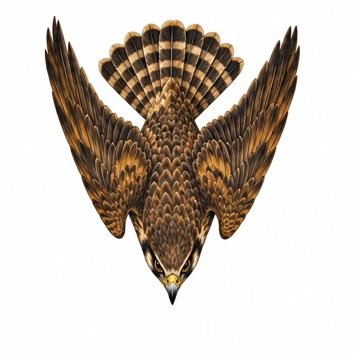 Illustration of a diving falcon with detailed brown feathers and outstretched wings