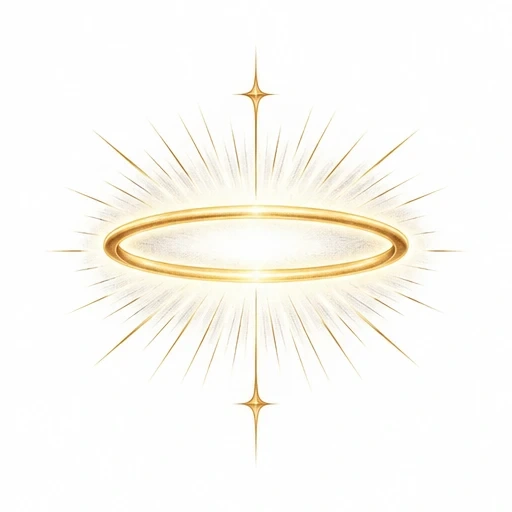 Golden halo with radiant starbursts above and below on white background