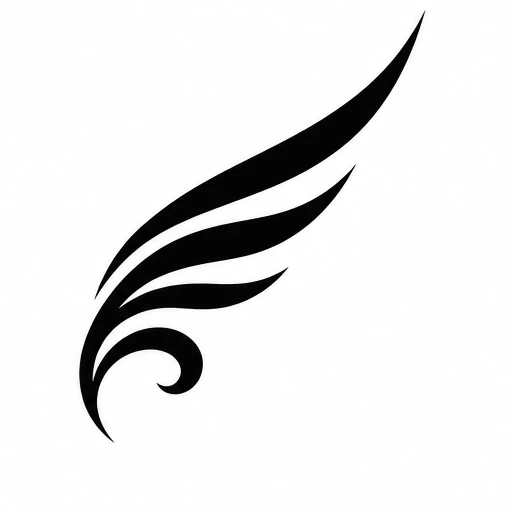 Black stylized wing-shaped tattoo with four tapered arcs and a spiral flourish on white background