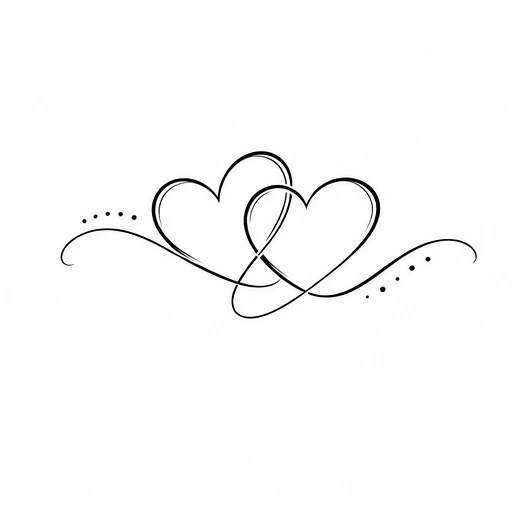 Minimalist tattoo of two intertwined hearts with flowing lines and dots