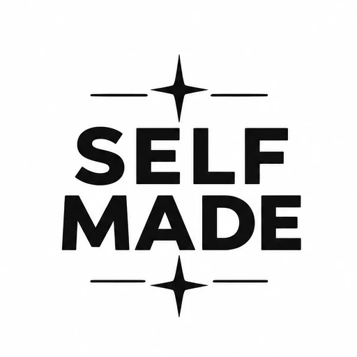 Bold black lettering reading SELF MADE with starburst and line accents above and below