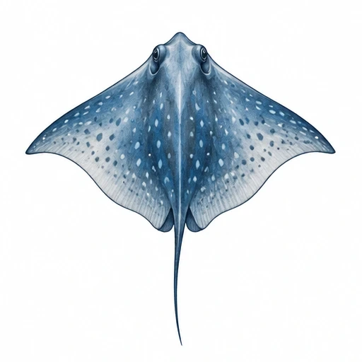 Blue-spotted stingray viewed from above with detailed wings and tail.