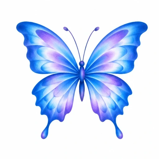 Airbrush style blue and purple butterfly tattoo with fluid wing tips