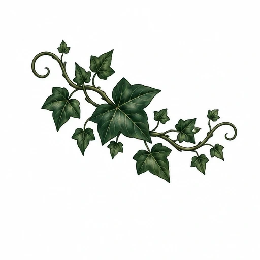 Tattoo design of a curling ivy vine with detailed green leaves