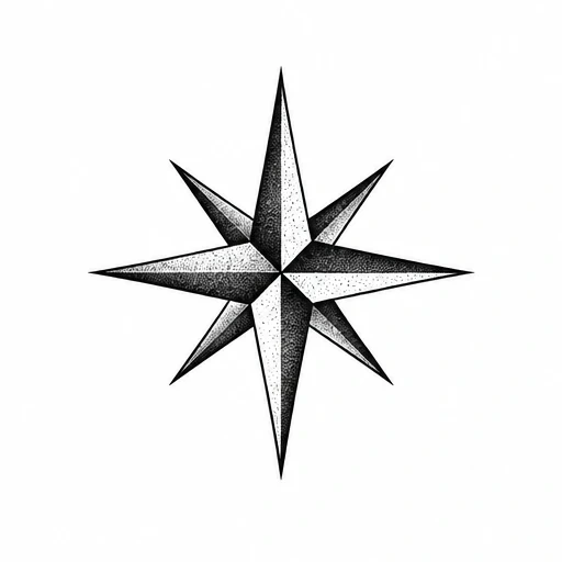 Eight-pointed black and shaded compass rose star tattoo design