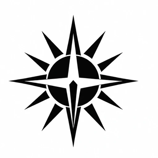 Black compass star tattoo with central circle and radiating triangular spikes