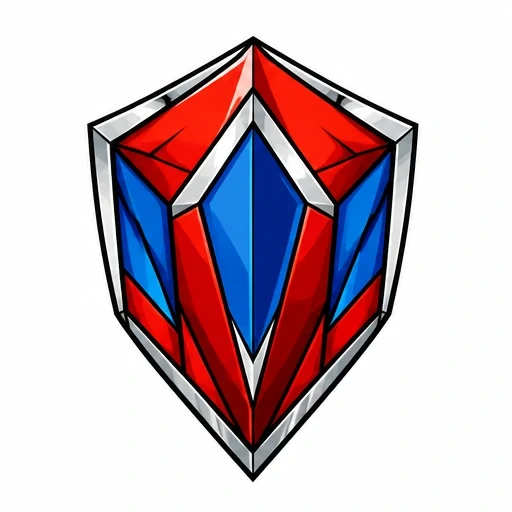 Geometric Spider-Man mask design with red, blue, silver facets and black outlines