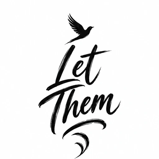 Tattoo design with black brushstroke words 'Let Them' and a flying bird silhouette above.