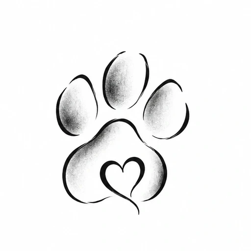 Black paw print tattoo with heart shape inside the main pad