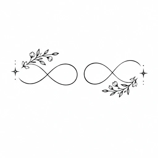 Two infinity symbols with floral decorations and small stars on each end