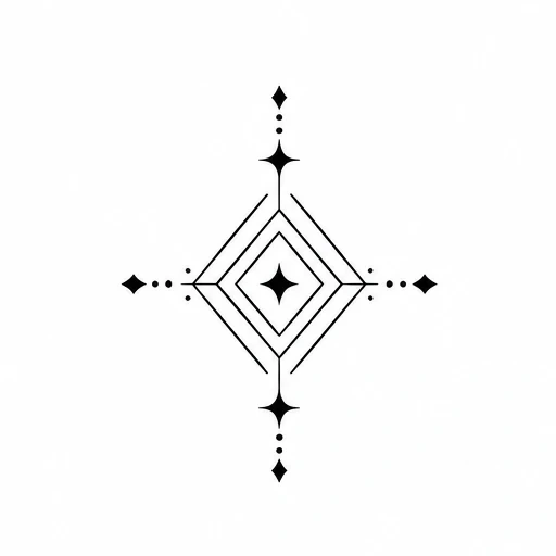Minimalist geometric starburst tattoo with central diamond and symmetrical lines