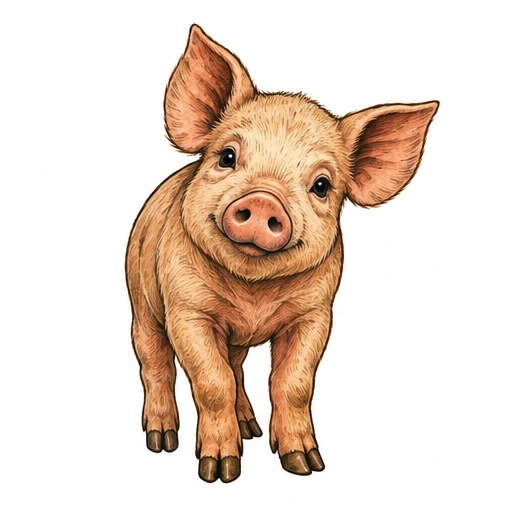 Realistic piglet tattoo design with warm brown and pink tones, facing forward