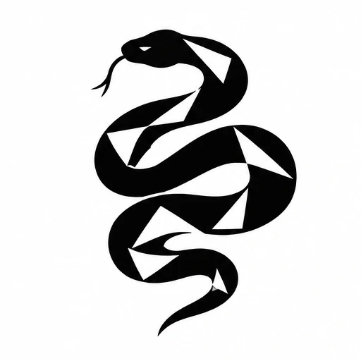 Black snake tattoo design with negative space triangular shapes within the body