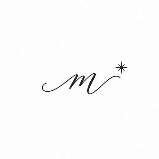 Minimalist cursive lowercase m tattoo design with a small star at the end.