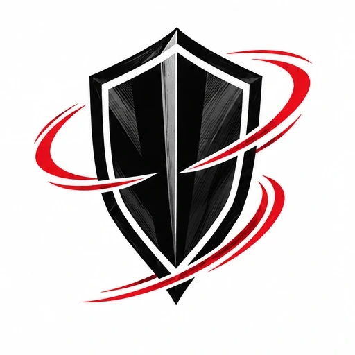Black and white shield tattoo with red swirling flames around it