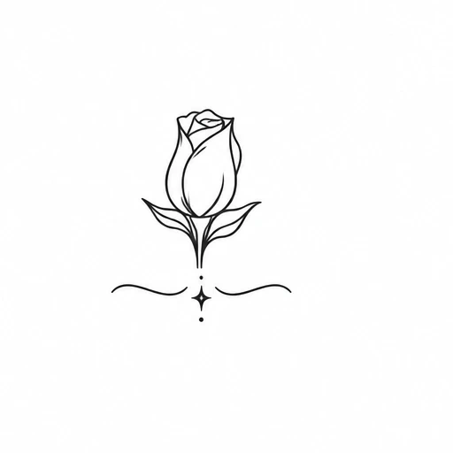 Outlined rosebud above a four-point star and a curved underline