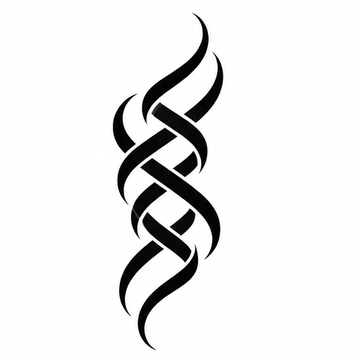 Black flame-inspired intertwined ribbon tattoo design with tapering curves