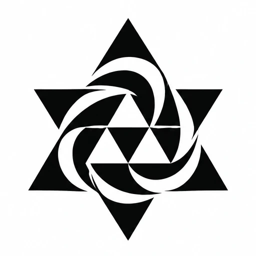 Black Star of David tattoo design with curved swirling negative space shapes inside