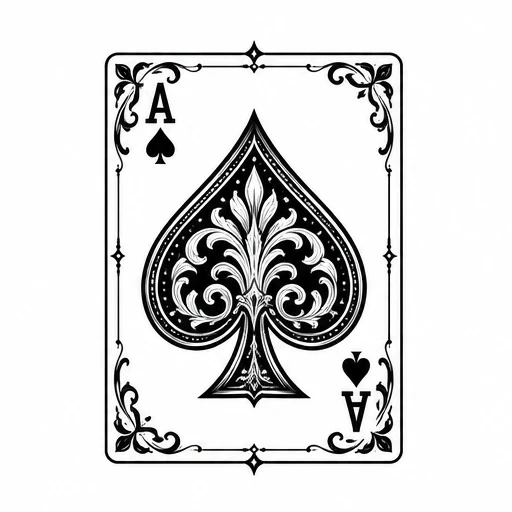 Ace of Spades playing card tattoo design with detailed floral and vine patterns in black ink