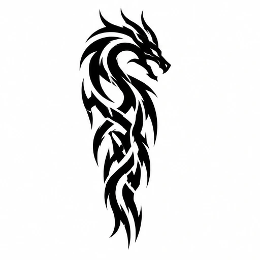 Black tribal dragon tattoo silhouette with sharp angles and flowing lines