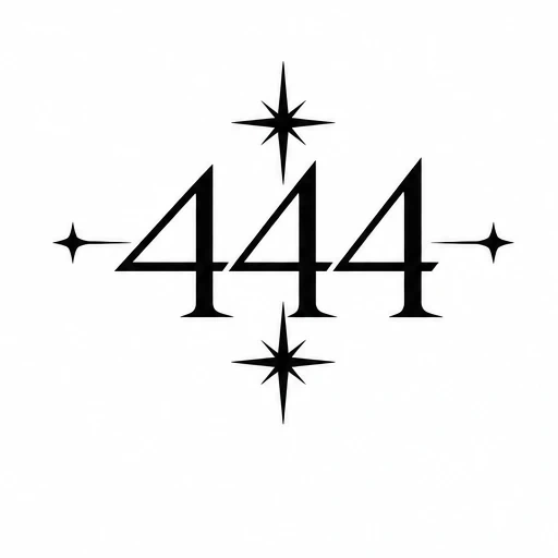 Black tattoo design showing number 444 with four-point stars above, below, and on each side on a white background