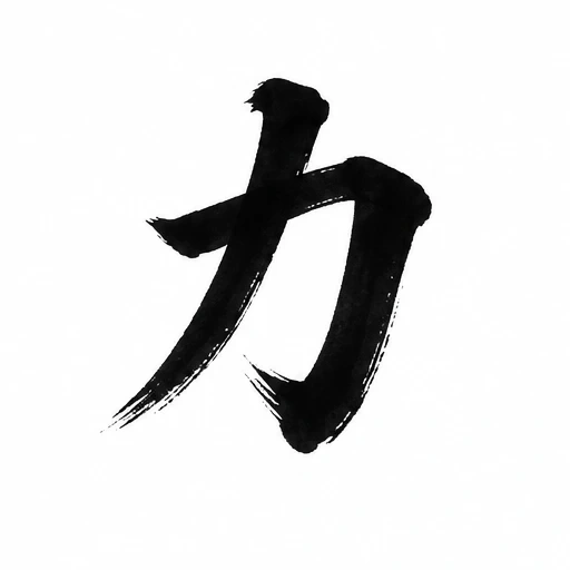 Black ink kanji character for strength on white background in bold brushstroke style