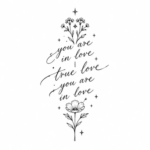 Fine line floral tattoo design with script quote and star accents