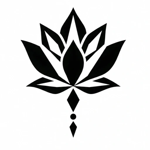 Black geometric lotus flower tattoo design with negative space and three descending diamond shapes.