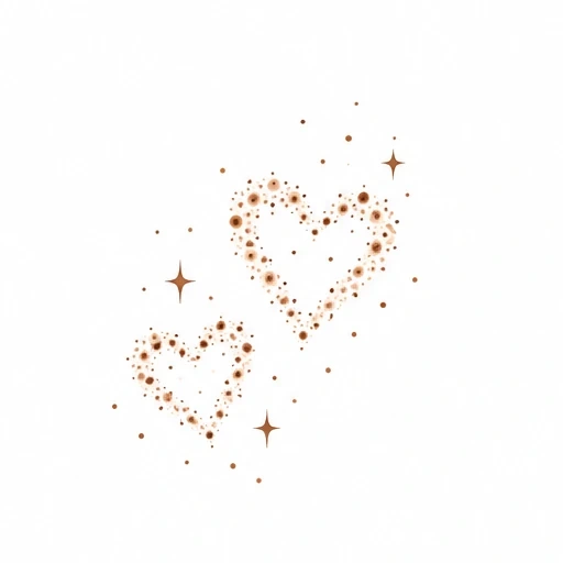 Two freckled heart outlines with small star-shaped sparkles around