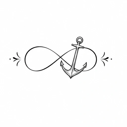 Infinity symbol intertwined with a shaded traditional anchor and minimalist decorative flourishes