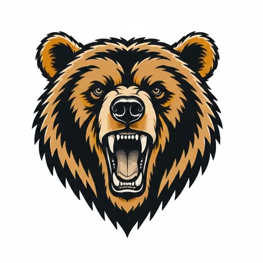 Graphic roaring grizzly bear head with open mouth and sharp teeth tattoo design