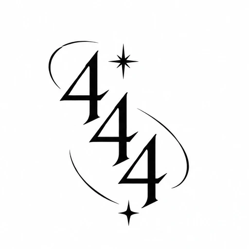 Black 444 tattoo design with two stars and curved lines