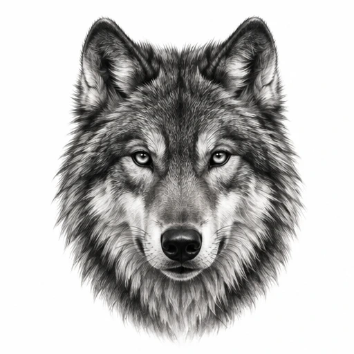 Black and grey realistic tattoo design of wolf face with detailed fur and intense eyes