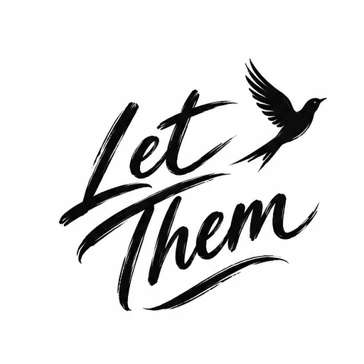 Black brushstroke calligraphy saying 'Let Them' with a black bird silhouette flying to the right