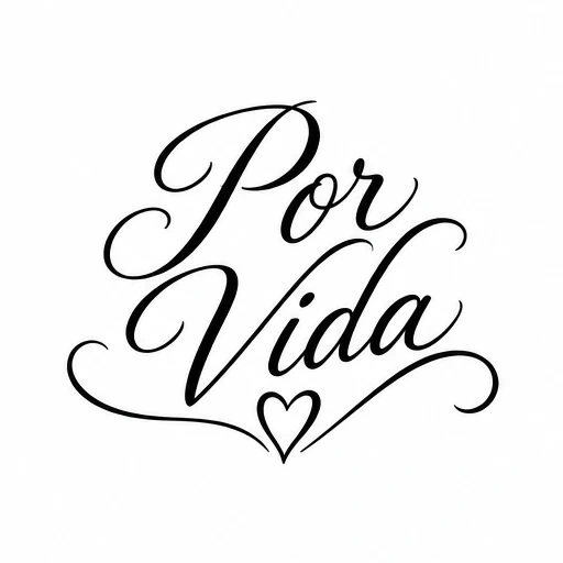 Por Vida tattoo design in elegant black cursive script with heart and swirls
