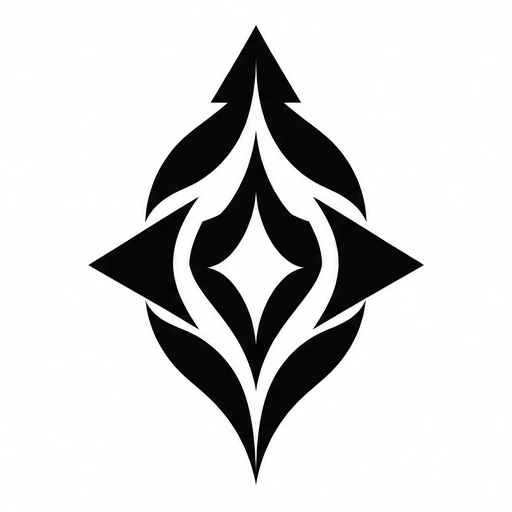 Black geometric abstract tattoo with diamond and arrow shapes on white background