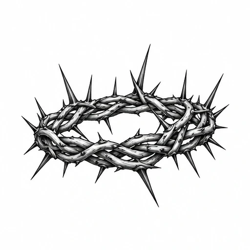 Black and gray crown of thorns with sharp long spikes in a twisted circular shape
