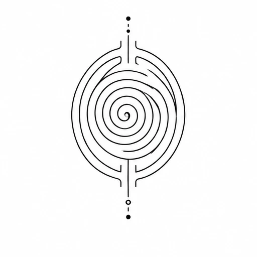 Black spiral labyrinth tattoo design in vertical oval shape with dots