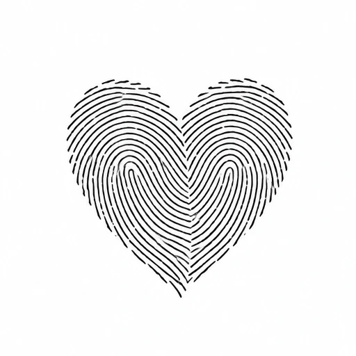 Heart shape formed by black fingerprint lines on white background