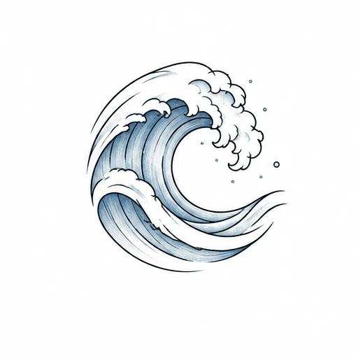 Stylized ocean wave tattoo with blue shading and white foam
