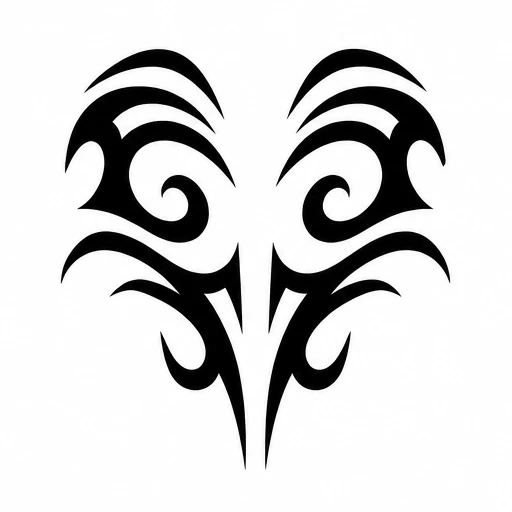 Black symmetrical tribal tattoo with bold curved and pointed shapes