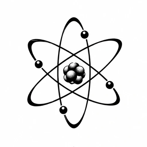 Black atomic model tattoo with nucleus and four electrons in orbit