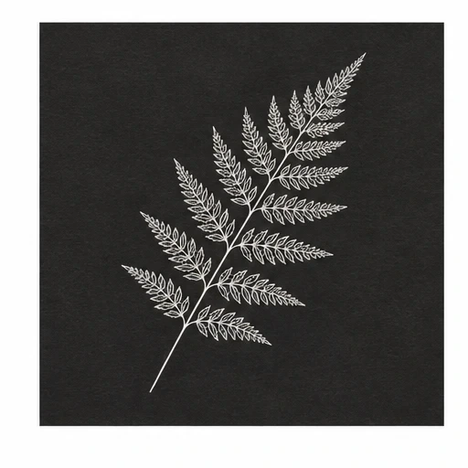 White fern leaf tattoo design on black skin background