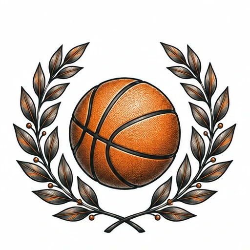 Basketball surrounded by a laurel wreath tattoo design with shading in orange and gray