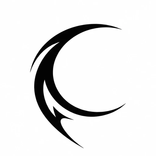 Black asymmetric double arc tattoo with hooked crescent and tapered points