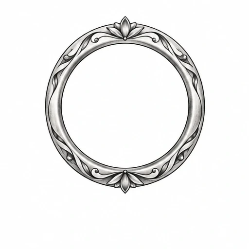 Circular tattoo frame with floral and leaf patterns, shaded for depth