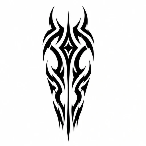 Symmetrical black tribal tattoo design with bold spikes and flowing curves