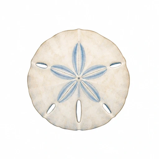Sand dollar tattoo design with central blue star pattern and oval holes
