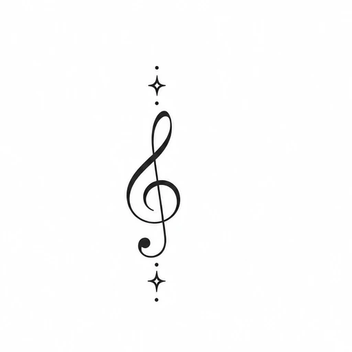Minimalist black treble clef symbol with small star accents above and below